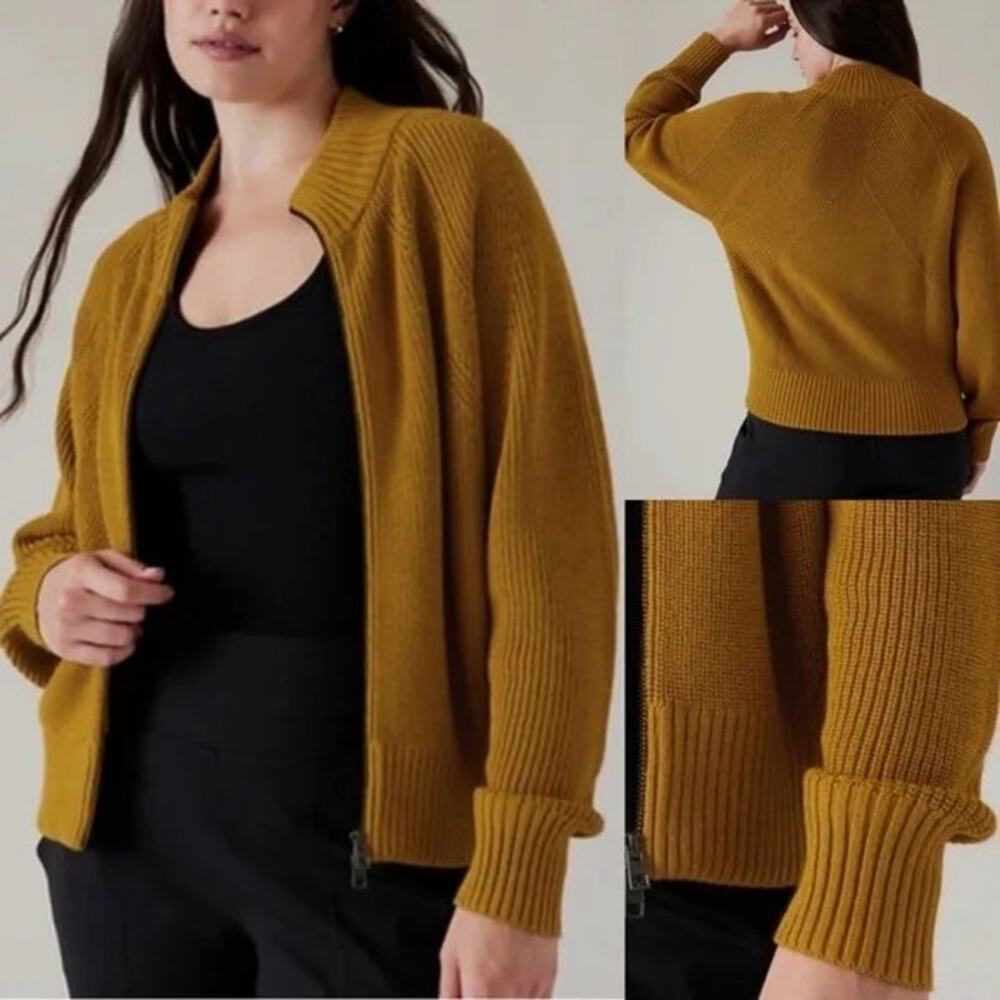 Athleta En Route Full Zip Sweater Thermolite Cardigan Jacket Palo Verde Wool - Picture 9 of 11